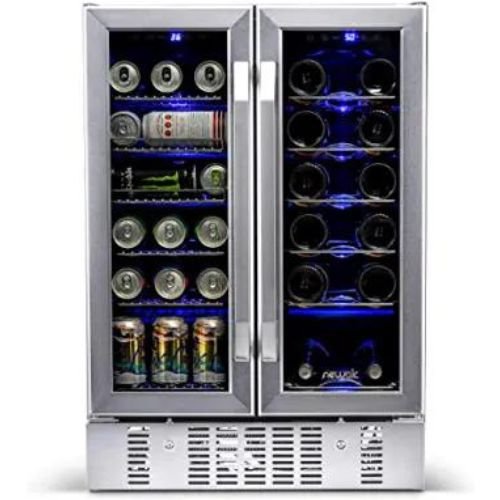 NEWAIR 24 INCH 18 BOTTLE/60 CAN FRENCH DOOR DUAL ZONE WINE AND BEVERAGE COOLER FOR $728 ($521 SAVING) AT AMAZON